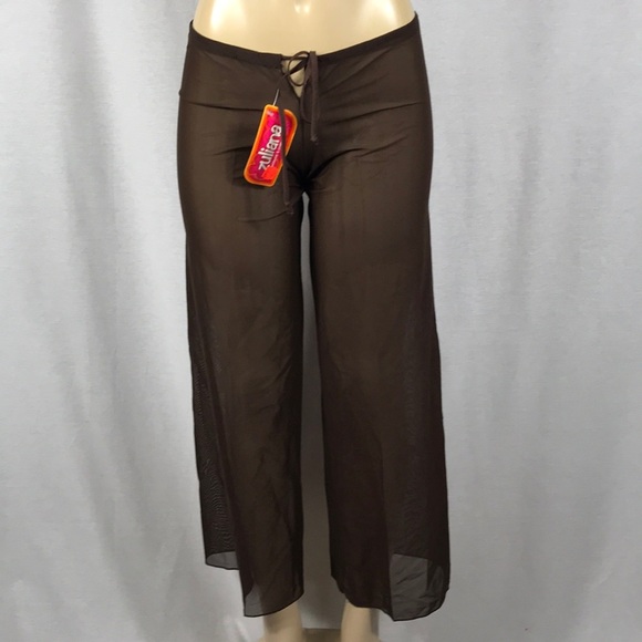 Zuliana Size XL Brown Mesh Waist Tie Beach Pants. Made in USA. New With Tags. - Picture 1 of 4